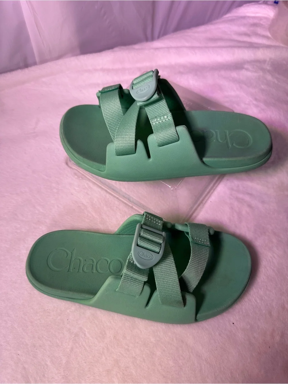 Chaco Seafoam Green Two-Strap Slide Sandals